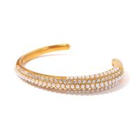 Brazalete del acero inoxidable, acero inoxidable 304, con Perlas plásticas, 18K chapado en oro, Joyería & para mujer & con diamantes de imitación, dorado, 11mm, diámetro interior:aproximado 73mm, Vendido por UD