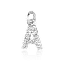 Messing hanger met micro-paved kubieke zirconia's, De Brief van het alfabet, silver plated, mode sieraden & DIY & verschillende stijlen voor de keuze & micro pave zirconia, nikkel, lood en cadmium vrij, 8x11mm, Verkocht door PC