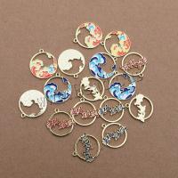 Zinc Alloy Enamel Pendants Round plated DIY nickel lead & cadmium free Sold By Bag