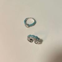 Bague en alliage de zinc, Placage, styles différents pour le choix & pavé de micro strass & pour femme & autocollant époxyde & émail, bleu de mer, Vendu par PC