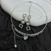 Zinklegering Sieraden Sets, Zinc Alloy, plated, verschillende stijlen voor de keuze & micro pave strass & voor vrouw, zilver, Verkocht door PC