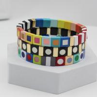 Pulseira de liga de zinco, Quadrado, banhado, joias de moda & Estilo boêmio & elástico & para o homem & esmalte, Mais cores pare escolha, níquel, chumbo e cádmio livre, Diametro interno:Aprox 55mm, vendido por PC