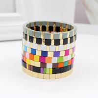 Pulseira de liga de zinco, Quadrado, cromado de cor dourada, joias de moda & Estilo boêmio & elástico & stoving verniz & unissex, Mais cores pare escolha, níquel, chumbo e cádmio livre, 6mm, Diametro interno:Aprox 55mm, vendido por PC