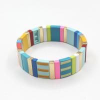 Pulseira de liga de zinco, with fio elástico, Retângulo, banhado, joias de moda & Estilo boêmio & stoving verniz & unissex & esmalte, cores misturadas, níquel, chumbo e cádmio livre, 11mm, Diametro interno:Aprox 55mm, vendido por PC