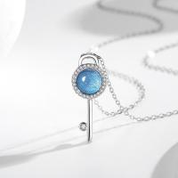 Zircon cubique Micro Pave collier en argent Sterling, Argent sterling 925, avec Labradorite, avec 1.97inch chaînes de rallonge, clé, bijoux de mode & pavé de micro zircon & pour femme, protéger l'environnement, sans nickel, plomb et cadmium, 25x9mm, Longueur Environ 15.74 pouce, Vendu par PC