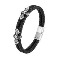 PU Cord Armbånd, med 316L Stainless Steel, for mennesket, sort, Længde 21.5 cm, Solgt af PC