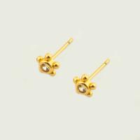 Boucles d'oreilles en laiton zircon cubique pavent, Placage de couleur d'or, bijoux de mode & pavé de micro zircon & pour femme, doré, 6x6mm, Vendu par paire