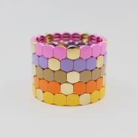 Pulseira de liga de zinco, with fio elástico, cromado de cor dourada, joias de moda & Estilo boêmio & stoving verniz & para mulher, Mais cores pare escolha, níquel, chumbo e cádmio livre, Diametro interno:Aprox 55mm, vendido por PC