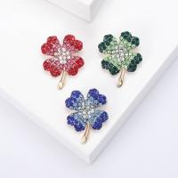 Zinklegering broches, Zinc Alloy, met Bergkristal, Four Leaf Clover, gold plated, mode sieraden & voor vrouw, meer kleuren voor de keuze, nikkel, lood en cadmium vrij, 22x28mm, Verkocht door PC