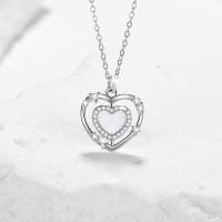 Zircon cubique Micro Pave collier en argent Sterling, Argent sterling 925, avec 1.97inch chaînes de rallonge, Coeur et la Croix, bijoux de mode & pavé de micro zircon & pour femme, protéger l'environnement, sans nickel, plomb et cadmium, 12x12mm, Longueur Environ 15.74 pouce, Vendu par PC