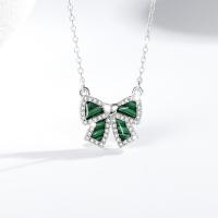 Ciúbach Zirconia Micrimhilseogra réiteodh Sterling Silver muince, 925 Sterling Silver, le Malachite, le 1.97inch slabhra extender, Bowknot, jewelry faisin & micrea réiteach zirconia ciúbach & do bhean, nicil, luaidhe & caidmiam saor in aisce, 8x11mm, Fad Thart 15.74 Inse, Díolta De réir PC