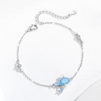 Argento Bracciali, 925 sterline d'argento, with 1.57inch extender chain, Pesce, gioielli di moda & Micro spianare cubic zirconia & per la donna, assenza di nichel,piombo&cadmio, 8x12mm, Lunghezza Appross. 6.7 pollice, Venduto da PC