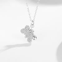 Zircon cubique Micro Pave collier en argent Sterling, Argent sterling 925, avec 1.97inch chaînes de rallonge, ours, bijoux de mode & pavé de micro zircon & pour femme, protéger l'environnement, sans nickel, plomb et cadmium, 11x6mm, Longueur Environ 15.74 pouce, Vendu par PC