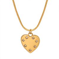 Titanium halskettingen, Titanium Staal, met 1.97inch extender keten, Hart, mode sieraden & voor vrouw & met strass, gouden, 18x15mm, Lengte Ca 17.72 inch, Verkocht door PC