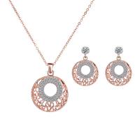 Zinc Alloy Jewelry Sets earring & necklace rose gold color plated 2 pieces & for woman & with rhinestone rose gold color nickel lead & cadmium free 32*24mm 35*24mm Length Approx 15.75 Inch Sold By Set