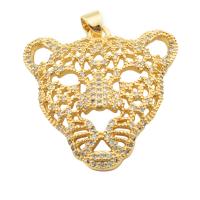 Kubik Zirkonium mikro bana Mässing hängande, Tiger, guldfärg pläterade, mode smycken & micro bana cubic zirconia & för kvinna, gyllene, 29x27x6mm, Hål:Ca 3.5mm, Säljs av PC