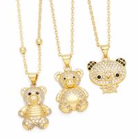 Cubic Zircon Micro Pave Brass Necklace with 5cm extender chain Bear plated fashion jewelry & micro pave cubic zirconia nickel lead & cadmium free Length 45 cm Sold By PC