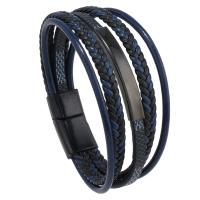 PU leder koord armbanden, zinklegering magnetische sluiting, Vintage & multilayer & voor de mens, meer kleuren voor de keuze, Lengte 21.5 cm, Verkocht door PC