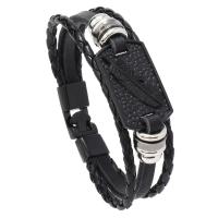 Bracelets cordon PU, cuir PU, avec alliage de zinc, forme de plume, fait à la main, le style de punk & pour homme, noire, Longueur 22 cm, Vendu par PC