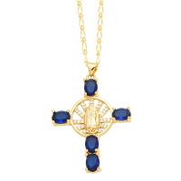 Cubic Zircon Micro Pave Brass Necklace with 5cm extender chain Cross plated fashion jewelry & micro pave cubic zirconia nickel lead & cadmium free Length 45 cm Sold By PC