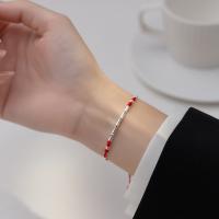 Argento Bracciali, 925 argento sterlina, with corda di cera, fatto a mano, Regolabile & DIY & per la donna, rosso, Venduto da PC