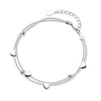 metal Pulsera, con 1.2inch extender cadena, Corazón, chapado en platina real, Doble capa & cadena de caja & para mujer, longitud aproximado 7 Inch, Vendido por UD