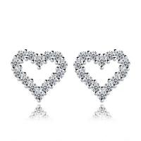 Messing Stud Earring, Heart, platineret, for kvinde & med rhinestone & hule, 10x10mm, Solgt af par