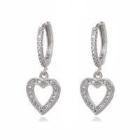 Brass Huggie Hoop Drop Earring Heart plated micro pave cubic zirconia & for woman & hollow Sold By Pair