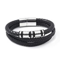 Bracelets cordon PU, cuir PU, avec Acier inoxydable 304, Vintage & pour homme, plus de couleurs à choisir, Longueur 21 cm, Vendu par PC