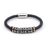 Bracelets cordon PU, cuir PU, avec Acier inoxydable 304, Vintage & longueur différente pour le choix & pour homme, noire, Vendu par PC