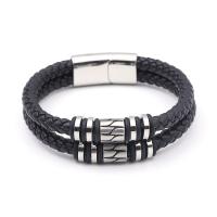 PU leder koord armbanden, met 304 roestvrij staal, gepolijst, Vintage & voor de mens, zwart, Lengte 21 cm, Verkocht door PC