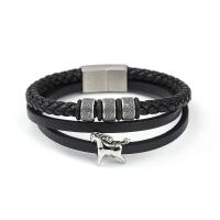 PU leder koord armbanden, met 304 roestvrij staal, Paard, Vintage & voor de mens, zwart, Lengte 21 cm, Verkocht door PC