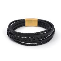 PU Leather Cord Bracelets with 304 Stainless Steel Vacuum Ion Plating vintage & for man Length 21 cm Sold By PC