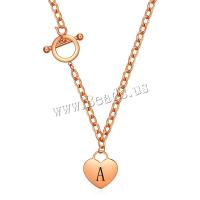 Collier d'acier titane, coeur, lumière de couleur rose plaqué or, bijoux de mode & modèles différents pour le choix & pour femme, 18x20mm, Longueur Environ 45 cm, Vendu par PC