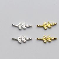 925 Sterling Sølv Stik, Leaf, forgyldt, du kan DIY & Micro Pave cubic zirconia, flere farver til valg, 16x5x1.50mm, Solgt af PC