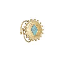 Acier inoxydable 304 Cuff Bague, avec turquoise, Plaqué d'or 14K, réglable & styles différents pour le choix & pour femme, Vendu par PC