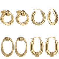 304 rustfrit stål Stud Earring, 14K forgyldt, forskellige stilarter for valg & for kvinde, 14-30mm, Solgt af par