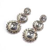 alliage de zinc Boucle d'oreille goutte, Motif géométrique, Placage de couleur d'or, bijoux de mode & pour femme & avec strass, 34x83mm, Vendu par paire