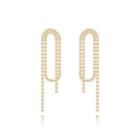 Fashion Fringe Earrings Brass 18K gold plated fashion jewelry & for woman & with rhinestone nickel lead & cadmium free 70mm Sold By Pair