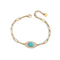 Bracelet d'acier titane, avec turquoise naturelle, avec 3cm chaînes de rallonge, Vintage & bijoux de mode & pour femme, bleu, protéger l'environnement, sans nickel, plomb et cadmium, 25x14mm, Longueur Environ 19 cm, Vendu par PC