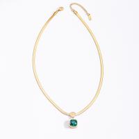 Collier d'acier titane, avec zircon cubique, avec 6cm chaînes de rallonge, cadre, Vintage & bijoux de mode & pour femme, vert, protéger l'environnement, sans nickel, plomb et cadmium, 12mm, Longueur Environ 40 cm, Vendu par PC