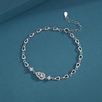 Bracelets en argent sterling, Argent sterling 925, avec 1.57inch chaînes de rallonge, bijoux de mode & pavé de micro zircon & pour femme, protéger l'environnement, sans nickel, plomb et cadmium, Longueur Environ 6.3 pouce, Vendu par PC