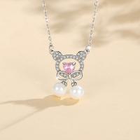 Circón cúbico micr3ofono pavimenta collar de plata esterlina, Plata de ley 925, con Perlas cultivadas de agua dulce, con 1.97inch extender cadena, Joyería & micro arcilla de zirconia cúbica & para mujer, libre de níquel, plomo & cadmio, longitud aproximado 15.74 Inch, Vendido por UD