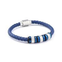 PU Leather Cord Bracelets with 304 Stainless Steel Vacuum Ion Plating vintage & for man Length 21 cm Sold By PC