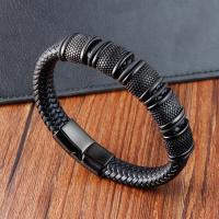 PU Leather Cord Bracelets with 304 Stainless Steel Vacuum Ion Plating vintage & for man Length 21 cm Sold By PC