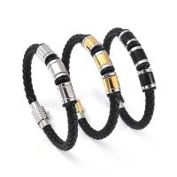 PU Leather Cord Bracelets with 304 Stainless Steel Vacuum Ion Plating vintage & for man Sold By PC