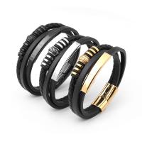 PU Leather Cord Bracelets with 304 Stainless Steel Vacuum Ion Plating vintage & for man Sold By PC