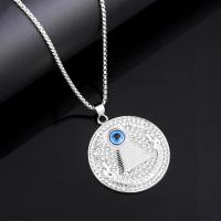 Evil Eye smykker halskæde, Zinc Alloy, med 304 rustfrit stål, Runde, forgyldt, mode smykker & med rhinestone, sølv, nikkel, bly & cadmium fri, 49x44mm, Hole:Ca. 3.5mm, Længde 70 cm, Solgt af PC