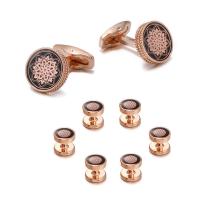 Boutons de manchette, laiton, Plaqué de couleur d'or rose, 8 pièces & pour homme, protéger l'environnement, sans nickel, plomb et cadmium, 17x10mm, Vendu par fixé