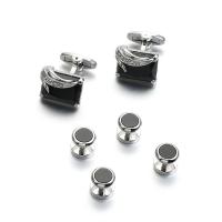 Boutons de manchette, laiton, Placage de couleur argentée, 6 pièces & pavé de micro zircon & pour homme, protéger l'environnement, sans nickel, plomb et cadmium, 18x13mm,10mm, Vendu par fixé